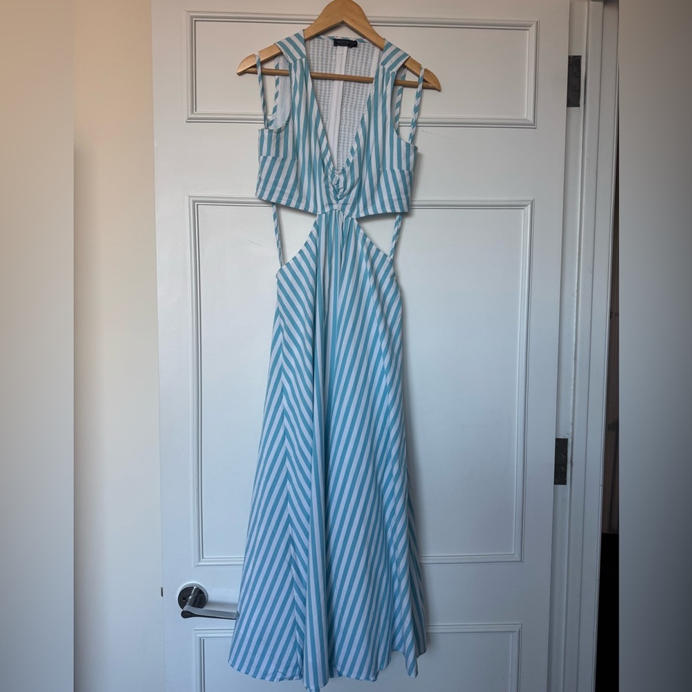 Blue and White Striped Maxi Dress